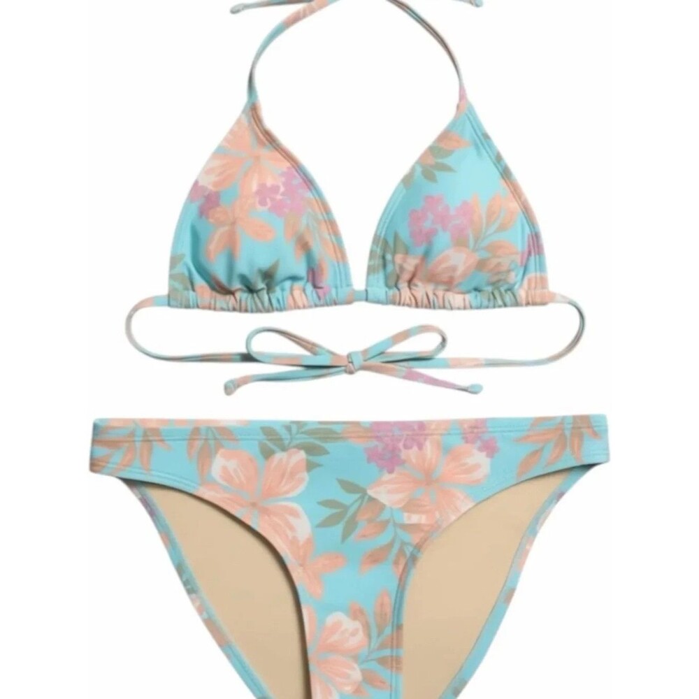 Billabong Swim Women Size XL Beach Babe Bikini Set Floral Print Blue Orange NEW